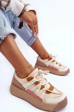 Damskie Zamszowe Buty Sportowe Na Platformie Beżowe Rohan