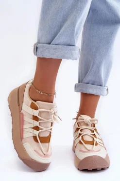 Damskie Zamszowe Buty Sportowe Na Platformie Beżowe Rohan