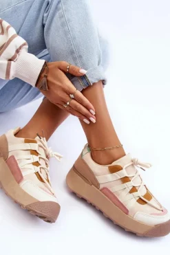 Damskie Zamszowe Buty Sportowe Na Platformie Beżowe Rohan