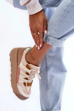 Damskie Zamszowe Buty Sportowe Na Platformie Beżowe Rohan