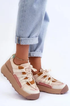 Damskie Zamszowe Buty Sportowe Na Platformie Beżowe Rohan