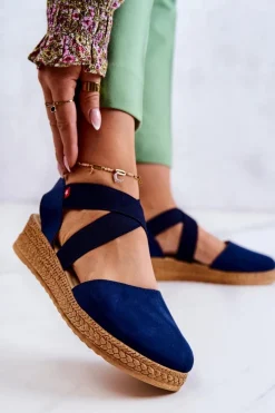 Damskie Zamszowe Espadryle Big Star JJ276037 Granatowe