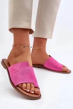 Damskie Zamszowe Klapki Japonki Fuksja Amite