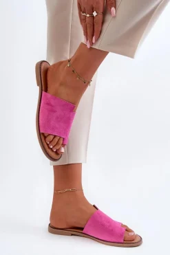 Damskie Zamszowe Klapki Japonki Fuksja Amite