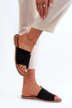 Damskie Zamszowe Klapki Japonki Czarne Amite