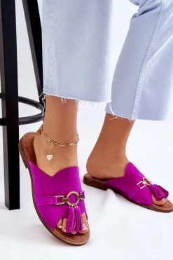Damskie Zamszowe Klapki Lewski Shoes 3226 Fuksja