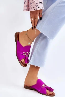 Damskie Zamszowe Klapki Lewski Shoes 3226 Fuksja