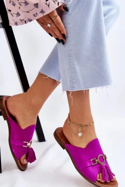 Damskie Zamszowe Klapki Lewski Shoes 3226 Fuksja