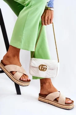 Damskie Zamszowe Klapki Na Platformie Beżowe Jossie