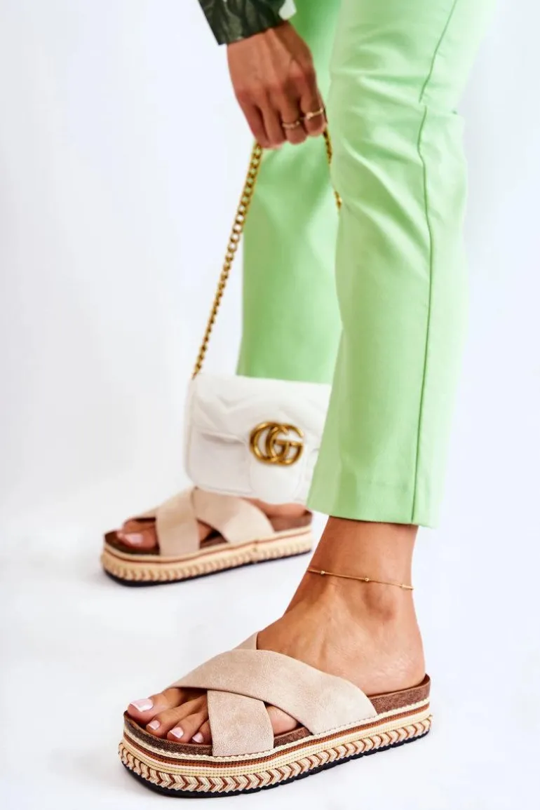 Damskie Zamszowe Klapki Na Platformie Beżowe Jossie