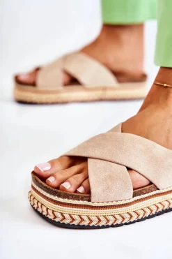 Damskie Zamszowe Klapki Na Platformie Beżowe Jossie