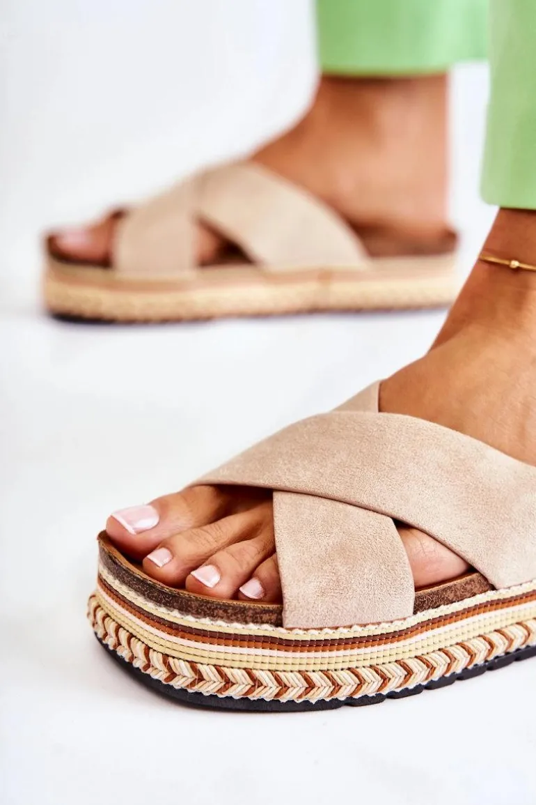 Damskie Zamszowe Klapki Na Platformie Beżowe Jossie