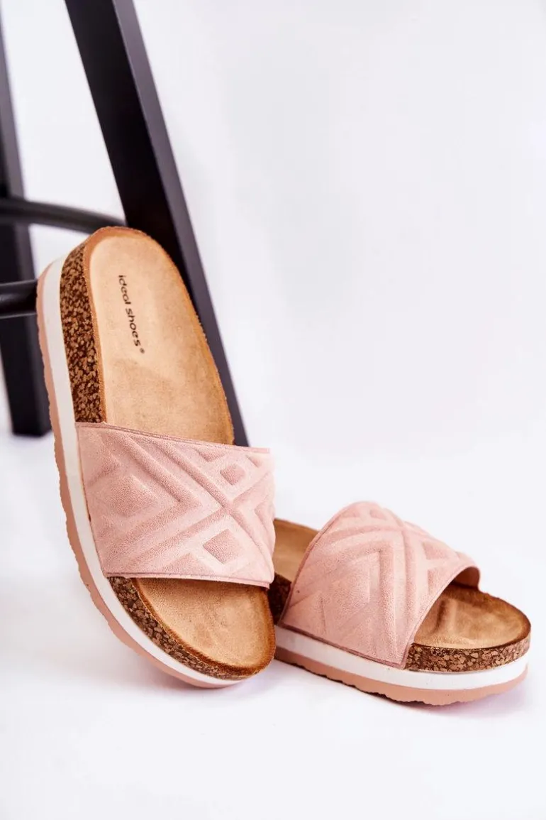 Damskie Zamszowe Klapki Na Masywnej Platformie Różowe Heritta