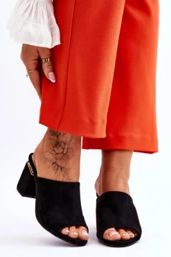 Damskie Zamszowe Klapki Na Obcasie Czarne Carter