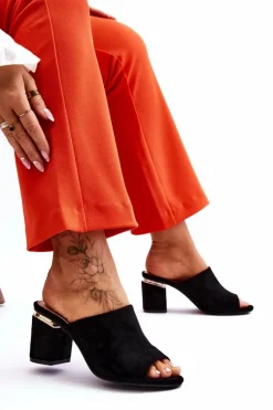 Damskie Zamszowe Klapki Na Obcasie Czarne Carter