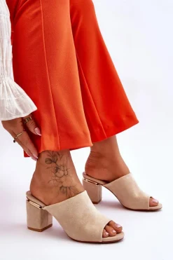 Damskie Zamszowe Klapki Na Obcasie Beżowe Carter