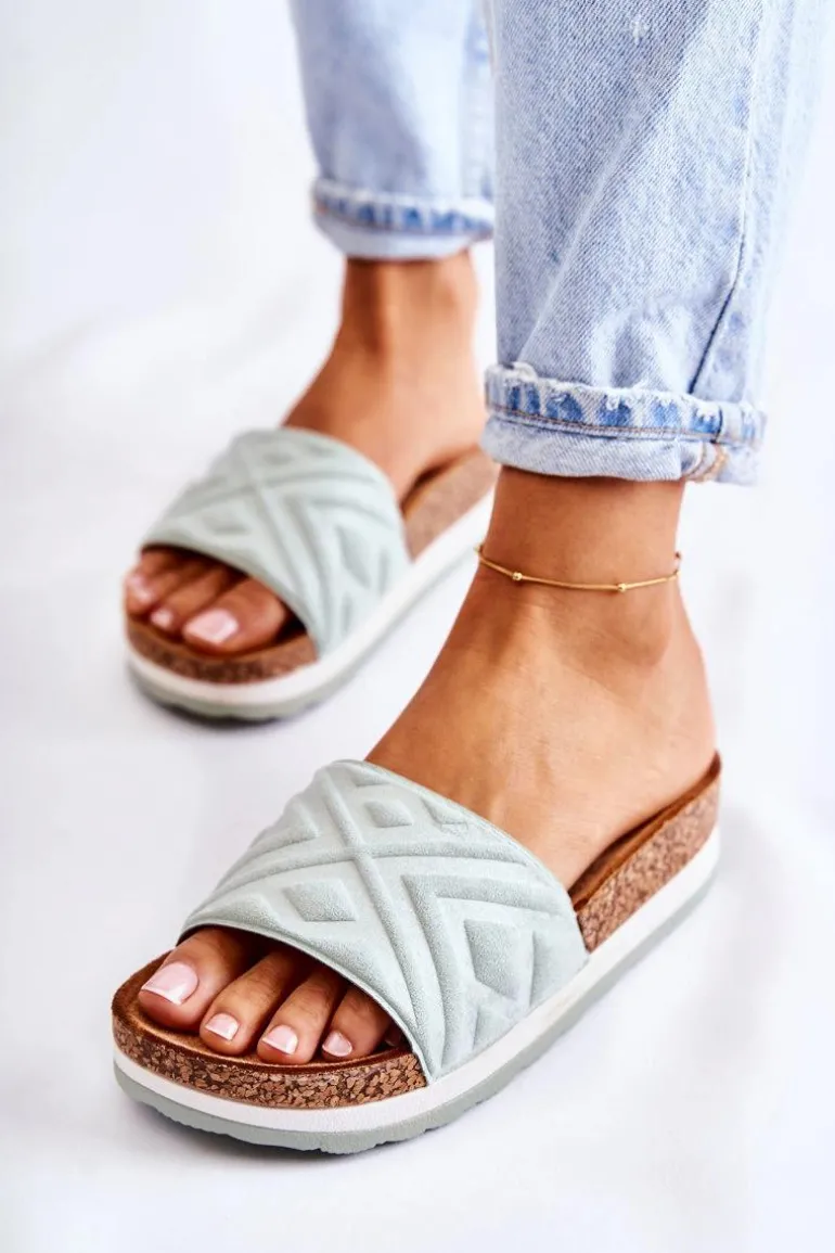 Damskie Zamszowe Klapki Na Masywnej Platformie Zielone Heritta