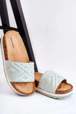 Damskie Zamszowe Klapki Na Masywnej Platformie Zielone Heritta