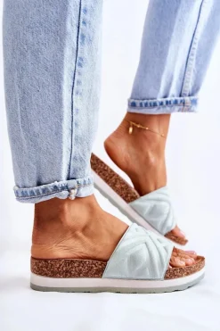 Damskie Zamszowe Klapki Na Masywnej Platformie Zielone Heritta