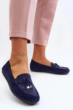 Damskie Zamszowe Klasyczne Mokasyny Granatowe Ontala