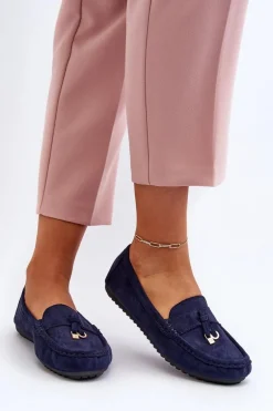Damskie Zamszowe Klasyczne Mokasyny Granatowe Ontala