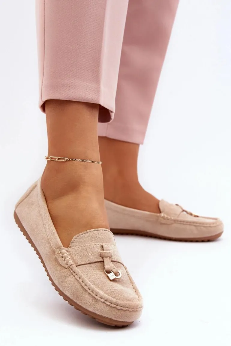 Damskie Zamszowe Klasyczne Mokasyny Beżowe Ontala