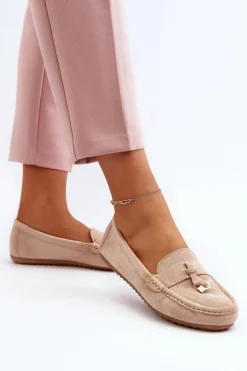 Damskie Zamszowe Klasyczne Mokasyny Beżowe Ontala