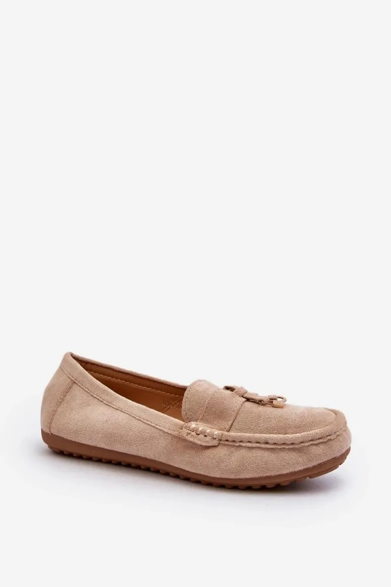 Damskie Zamszowe Klasyczne Mokasyny Beżowe Ontala