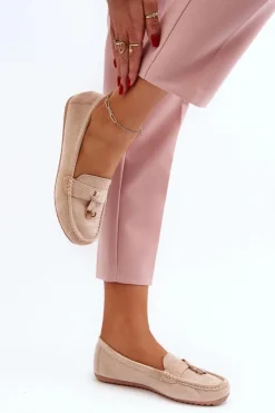 Damskie Zamszowe Klasyczne Mokasyny Beżowe Ontala