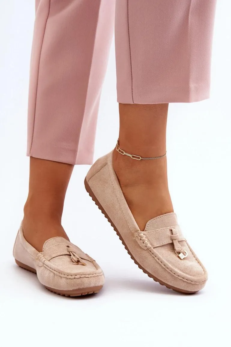 Damskie Zamszowe Klasyczne Mokasyny Beżowe Ontala