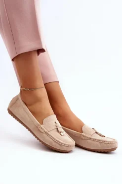 Damskie Zamszowe Klasyczne Mokasyny Beżowe Ontala