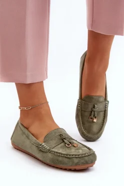 Damskie Zamszowe Klasyczne Mokasyny Zielone Ontala