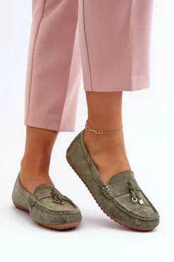 Damskie Zamszowe Klasyczne Mokasyny Zielone Ontala