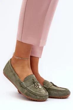 Damskie Zamszowe Klasyczne Mokasyny Zielone Ontala