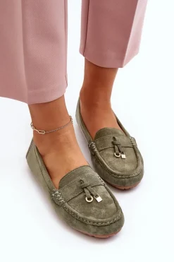 Damskie Zamszowe Klasyczne Mokasyny Zielone Ontala