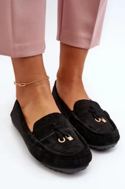 Damskie Zamszowe Klasyczne Mokasyny Czarne Ontala