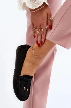 Damskie Zamszowe Klasyczne Mokasyny Czarne Ontala