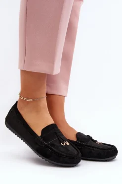 Damskie Zamszowe Klasyczne Mokasyny Czarne Ontala