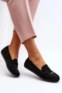 Damskie Zamszowe Klasyczne Mokasyny Czarne Ontala