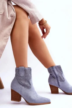 Damskie Zamszowe Kowbojki Botki Na Słupku Jasnoniebieskie Norvella