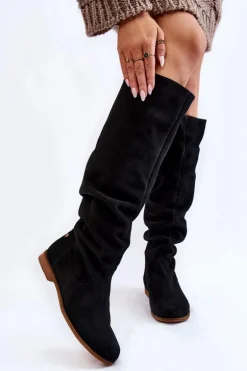 Damskie Zamszowe Kozaki Do Kolan Maciejka 05790-01 Czarne