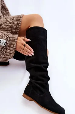 Damskie Zamszowe Kozaki Do Kolan Maciejka 05790-01 Czarne