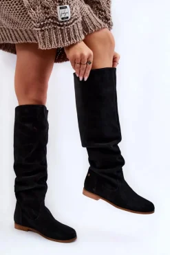 Damskie Zamszowe Kozaki Do Kolan Maciejka 05790-01 Czarne