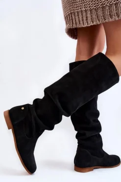 Damskie Zamszowe Kozaki Do Kolan Maciejka 05790-01 Czarne