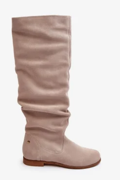 Damskie Zamszowe Kozaki Do Kolan Maciejka 05790-22 Jasnobeżowe