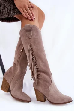 Damskie Zamszowe Kozaki Kowbojki Lewski 3094/F Szare