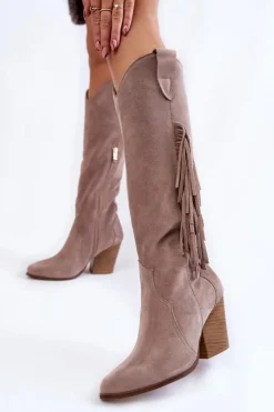 Damskie Zamszowe Kozaki Kowbojki Lewski 3094/F Szare