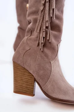 Damskie Zamszowe Kozaki Kowbojki Lewski 3094/F Szare