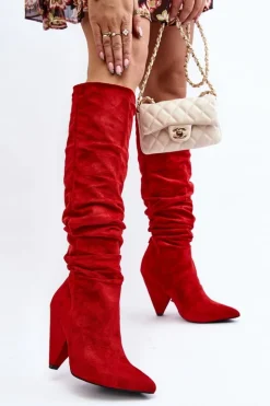 Damskie Zamszowe Kozaki Lu Boo Czerwone