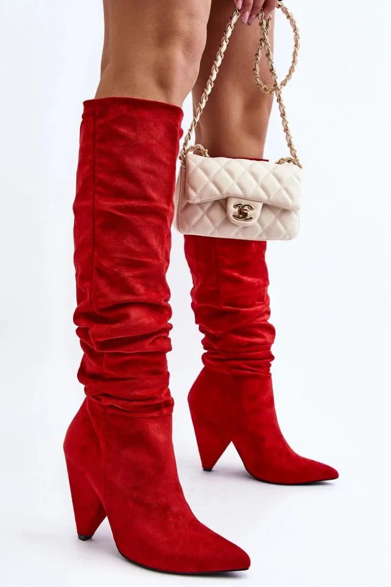 Damskie Zamszowe Kozaki Lu Boo Czerwone